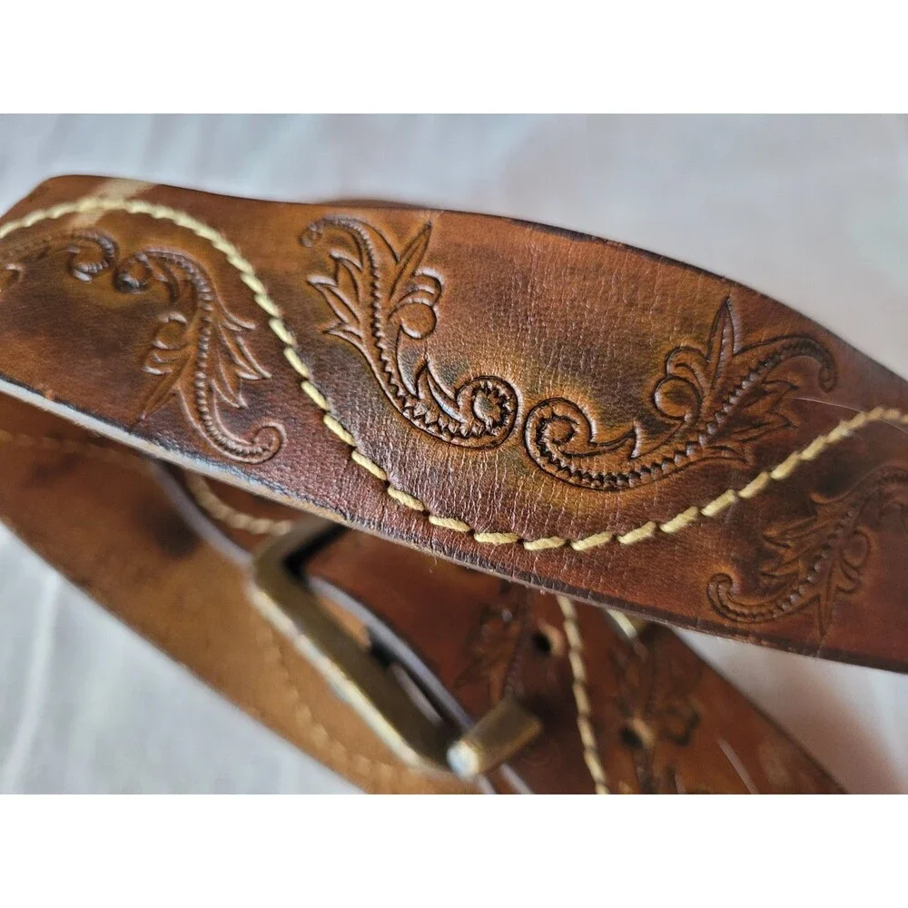 Latitan Leather Belt Boys Size 28 Brass Buckle Hand Stained